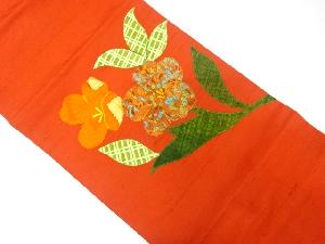 節紬パッチワーク花模様名古屋帯